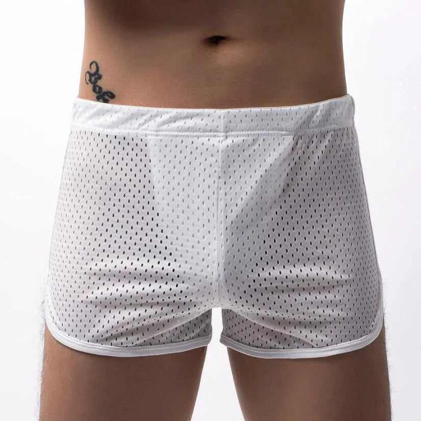 Men's three-point boxer shorts in cotton blend fabric showing mid waist design and breathable construction