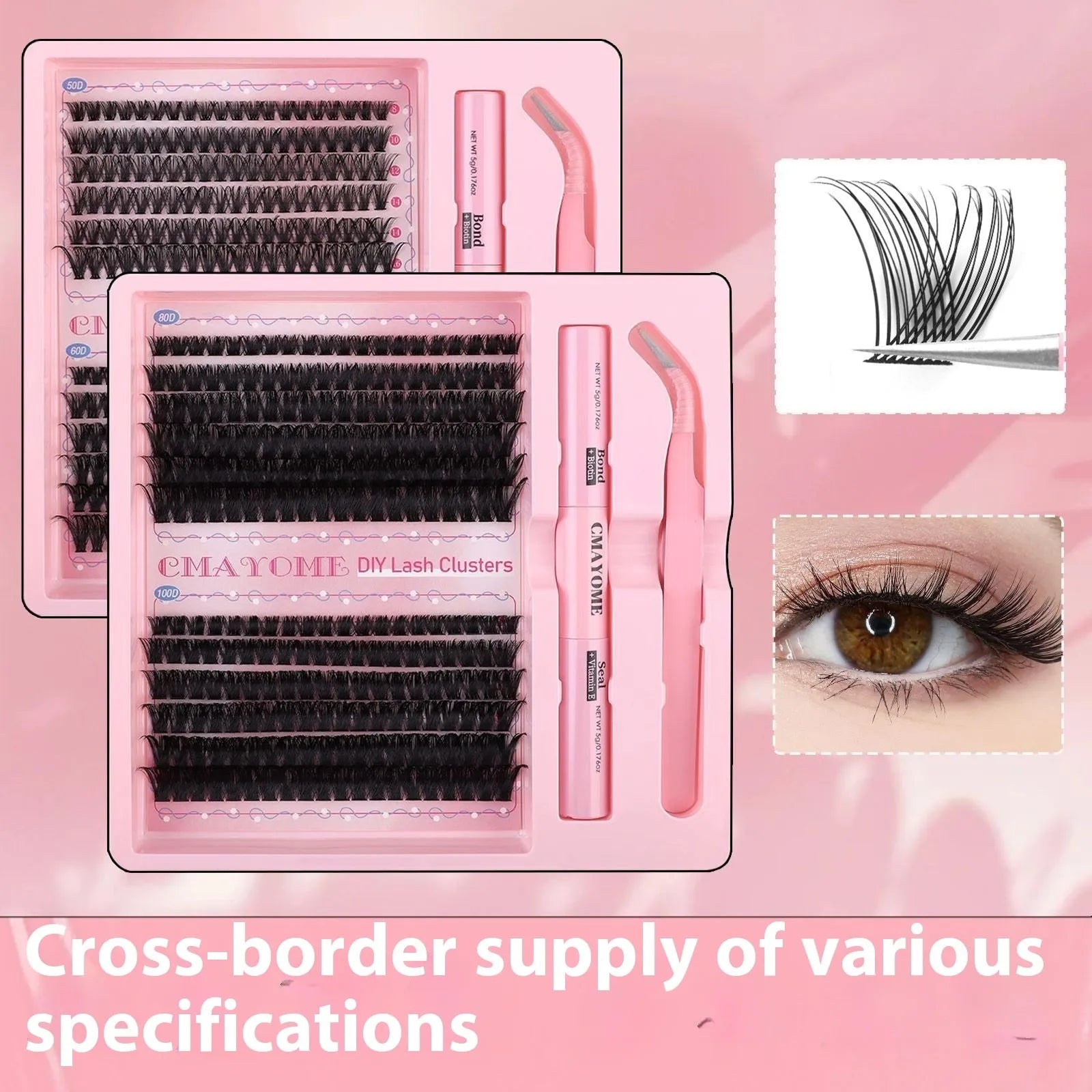 DIY single cluster false eyelashes with artificial fibre construction for natural thick mixed split type look
