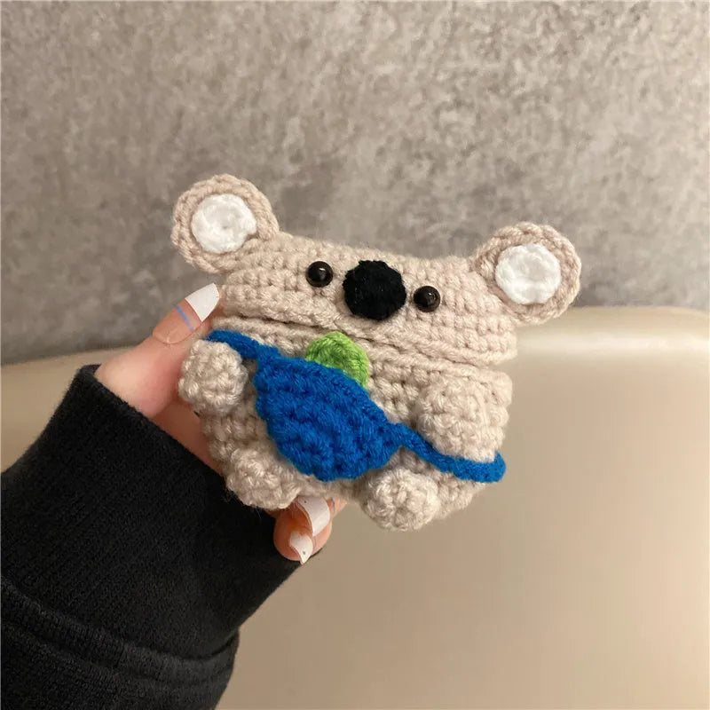 Handmade knitted backpack AirPods case with koala bear ears for multiple generations