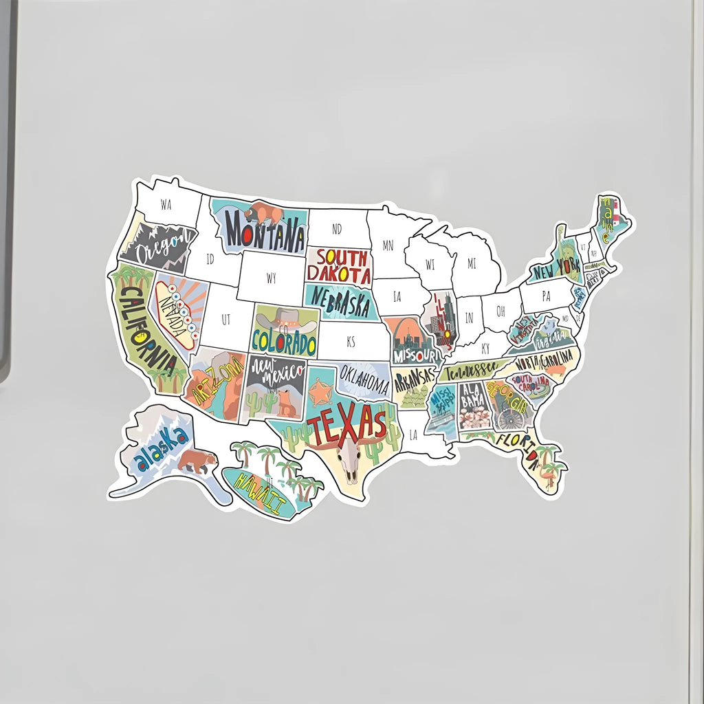 Travel-themed car sticker set showing map artwork and lettering with white application background