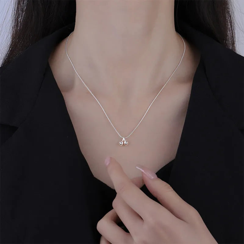 S925 sterling silver cherry pendant necklace with snake bone chain adjustable 21-50cm