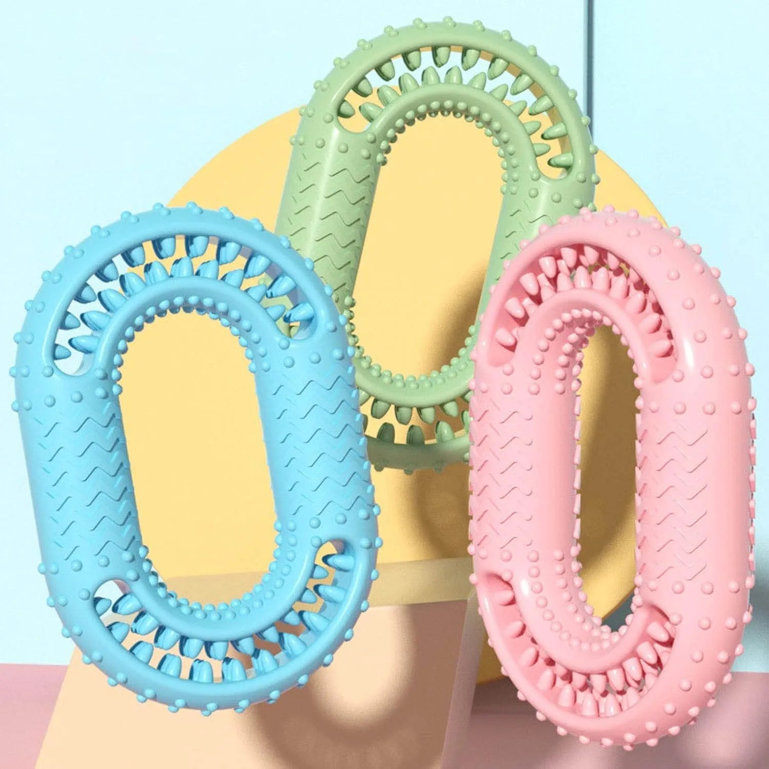 Blue o-ring shaped dog chew toy for aggressive chewers and dental health