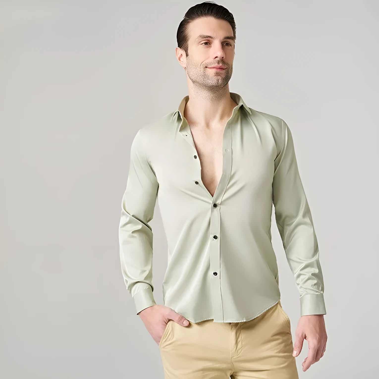 Men's stretch long sleeve work shirt in polyester shown in a choice of colours
