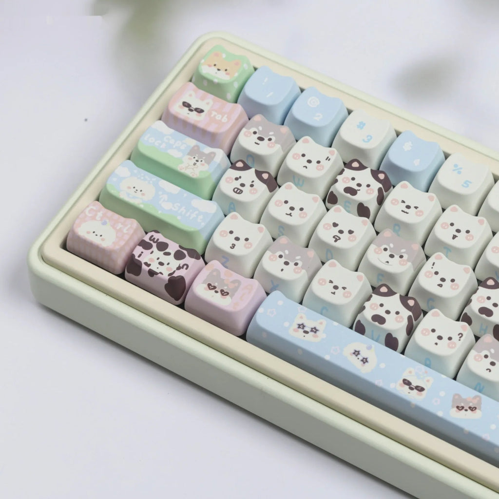 Cat and puppy themed PBT key cap set for mechanical keyboards with sublimation printing