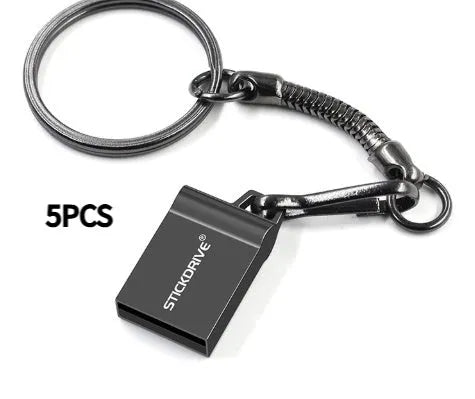 Metal USB flash drive with necklace chain attachment in black or silver finish