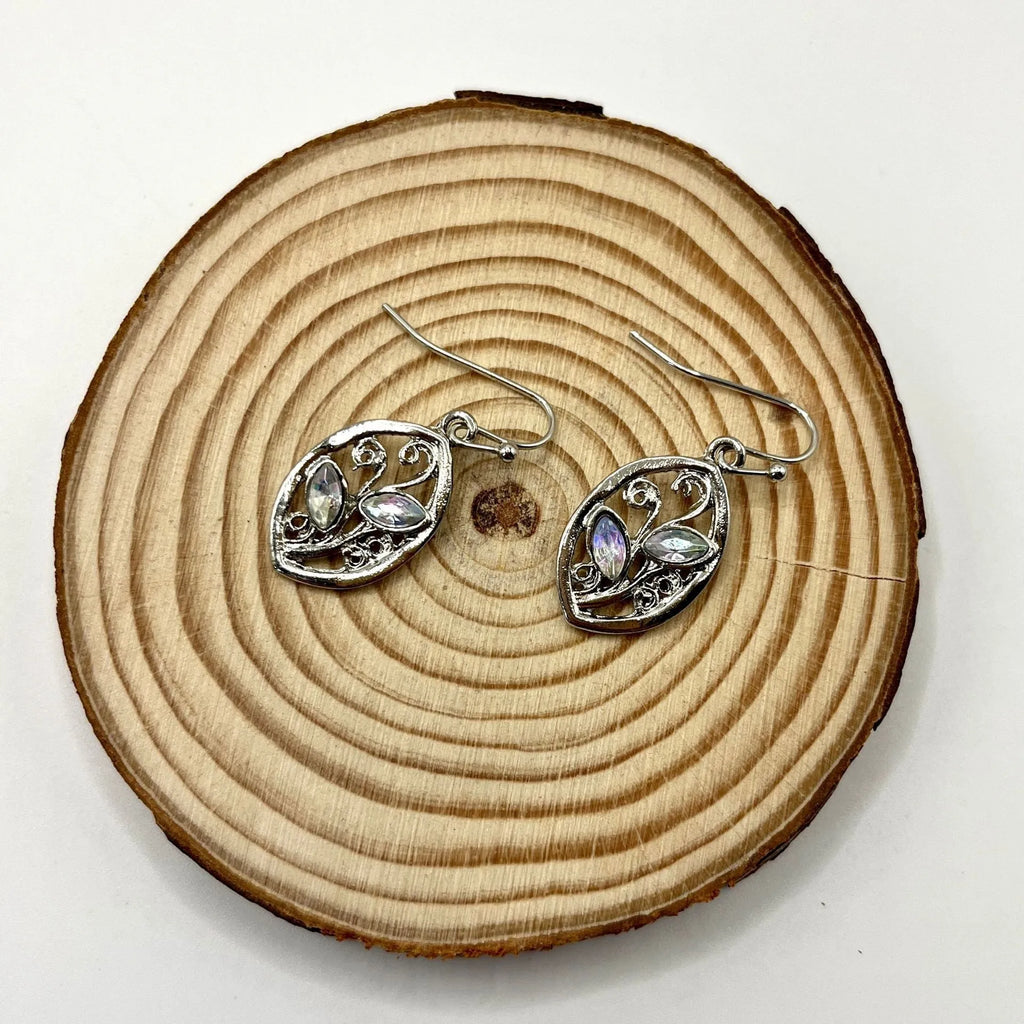 Women's silver leaves embedded colourful moonstone earrings with European American creative design