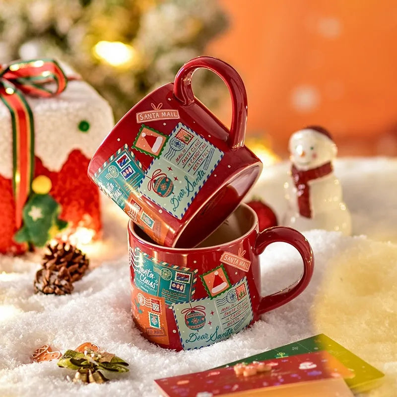 Ceramic winter gift mug 400ml cylindrical single layer home use