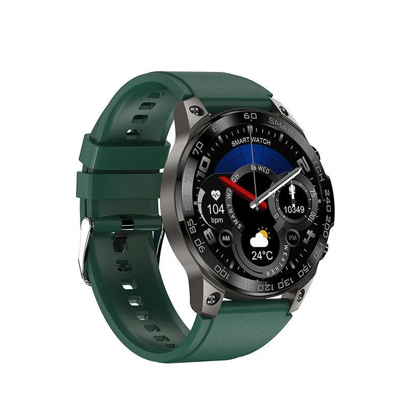 Bluetooth sports watch with AMOLED screen showing health metrics on silicone strap