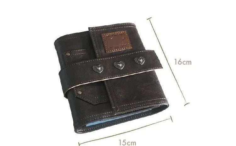 Brown retro leather-style A7 notebook with buckle closure and loose-leaf binding
