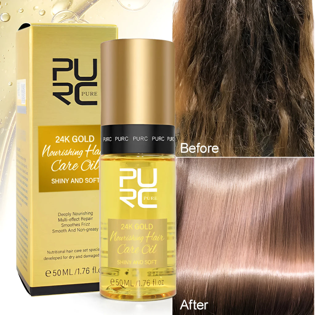 50ml bottle of yellow curly hair repair essential oil for split ends and scalp care