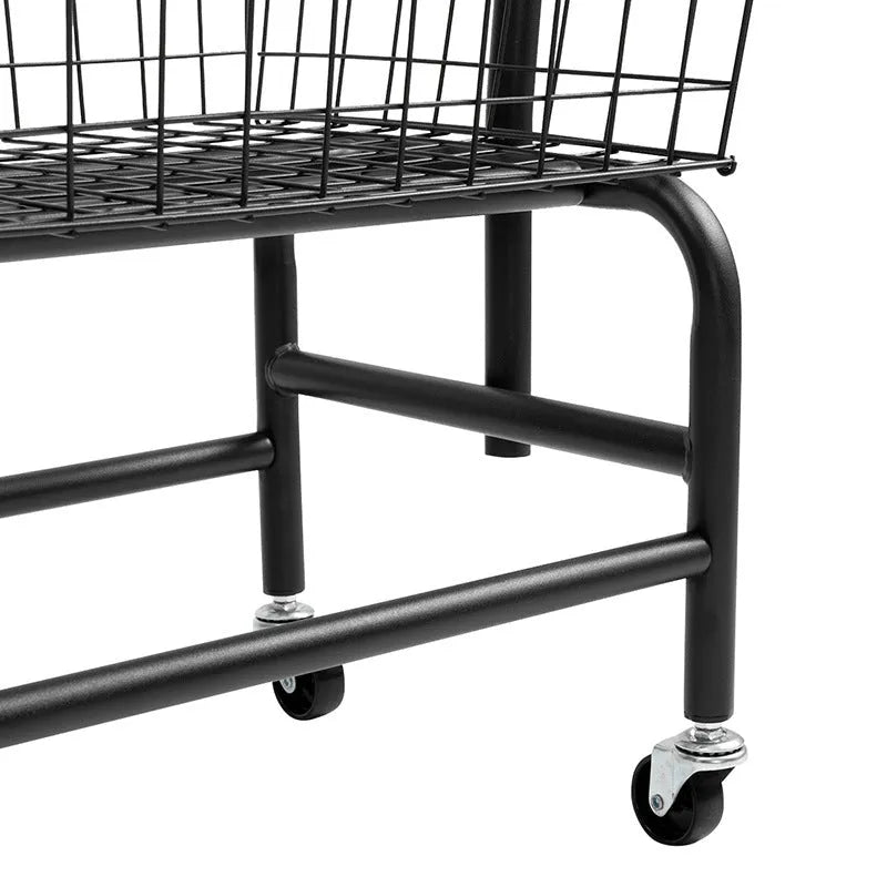 White iron pulley storage car with a single hanging rod for wardrobe organisation.