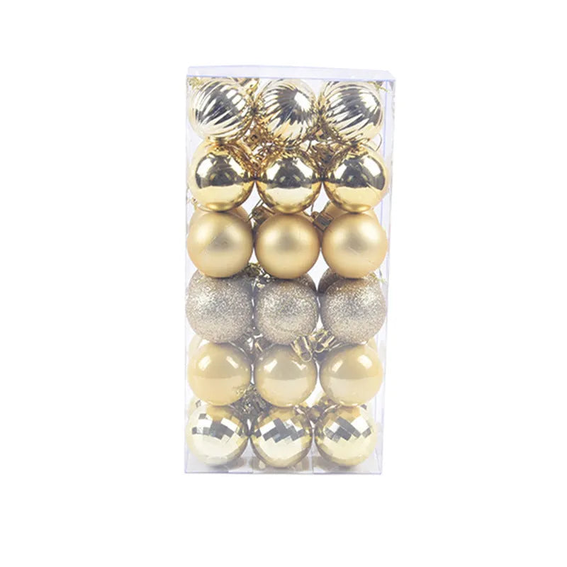 36 Christmas colour balls in whole box set, 4cm diameter, assorted colours for tree decoration