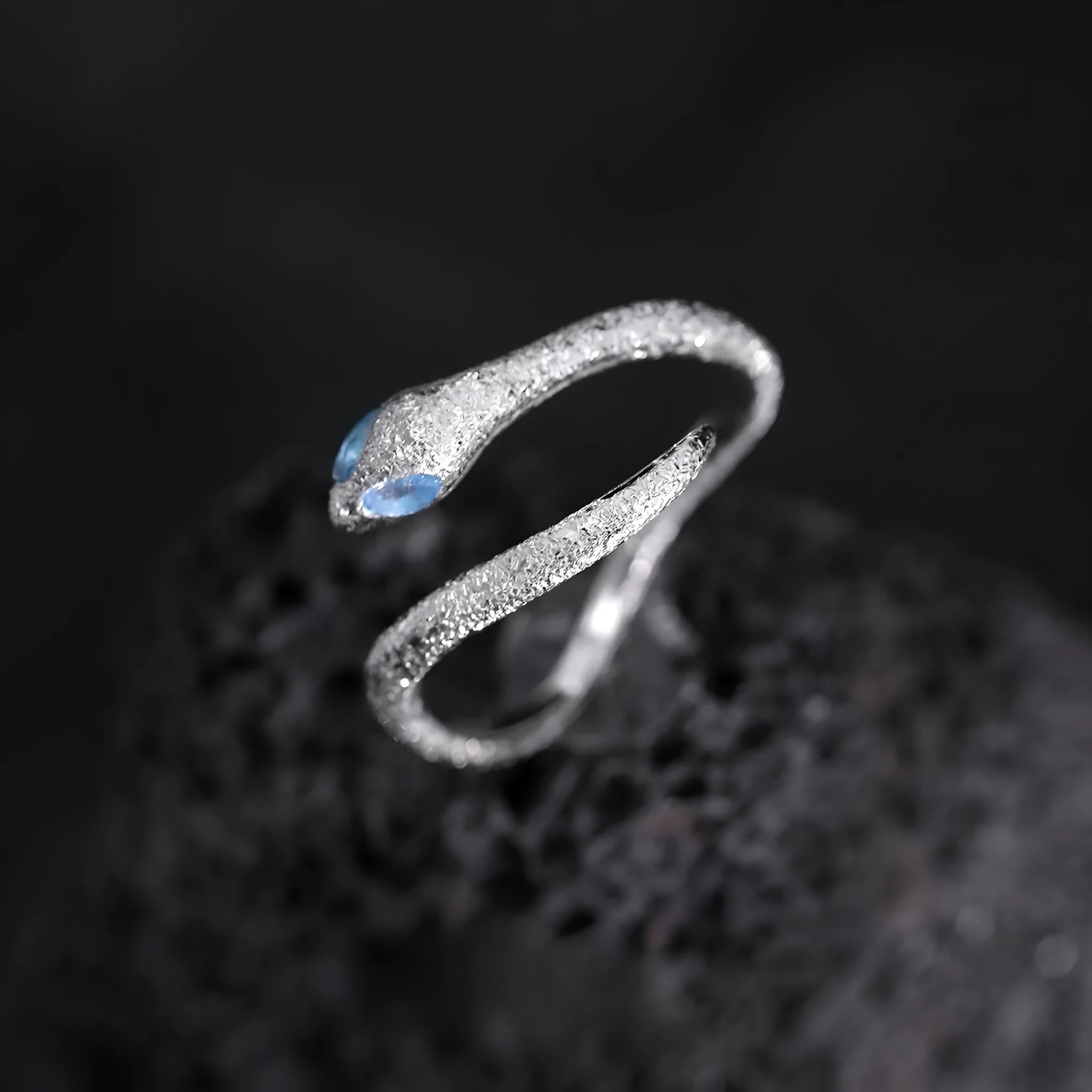 Silver snake zodiac ring with adjustable opening in white gold colour