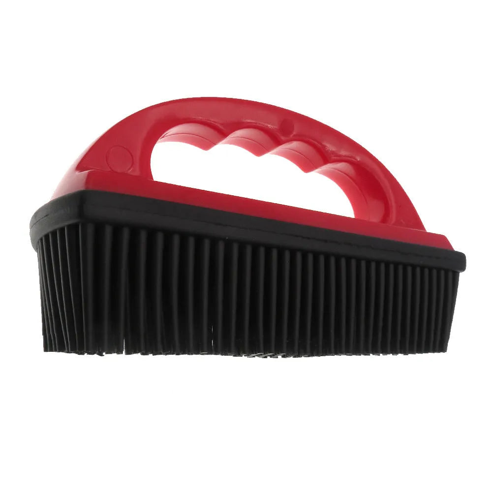 Red pet hair removal brush with 160mm by 85mm dimensions for bath and carpet use
