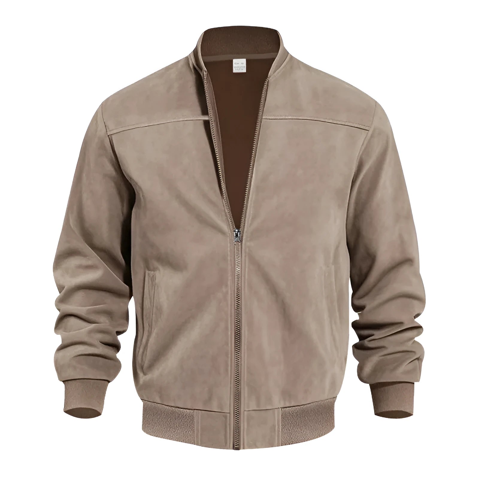 Men's plus-size casual jacket in suede fabric with a front zip, shown in Army Green colour.