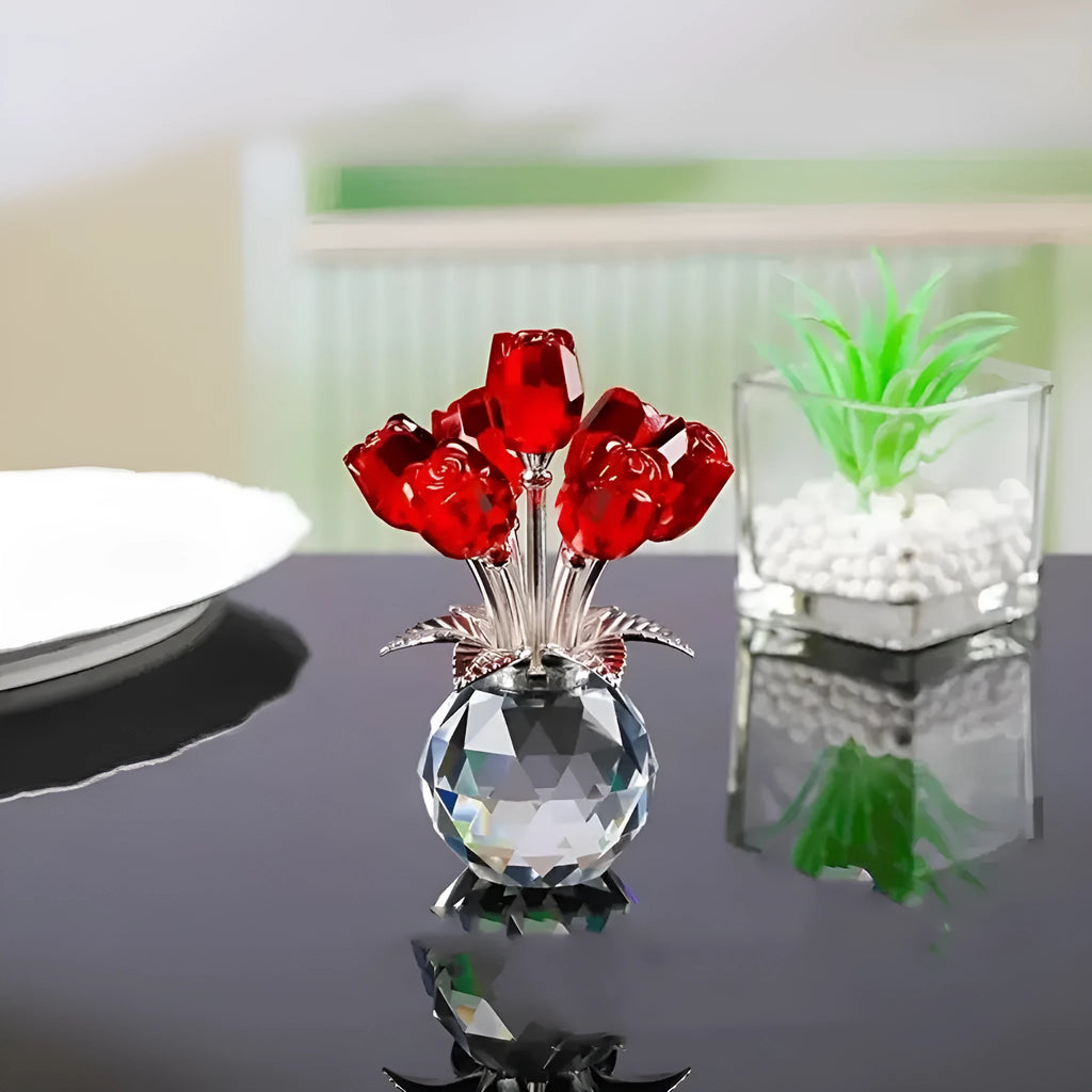 K9 crystal glass decorative rose ornament with geometric Chinese style design in multiple colour options
