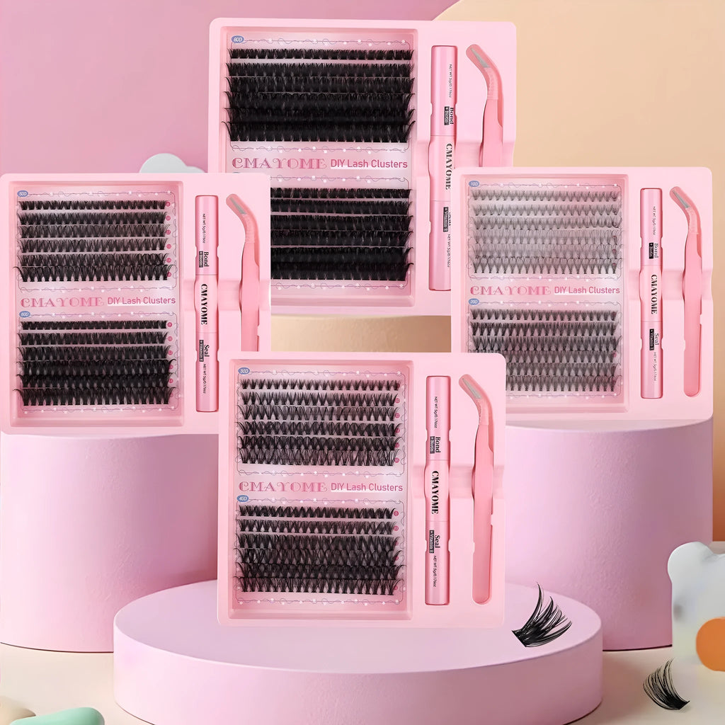 DIY single cluster false eyelashes with artificial fibre construction for natural thick mixed split type look
