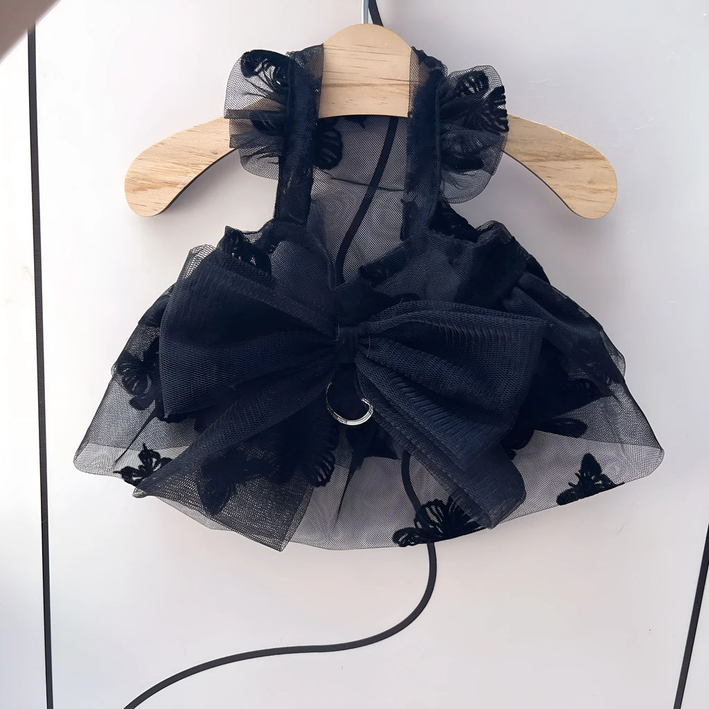 Black tulle princess skirt for small dog or cat costume wear on mannequin