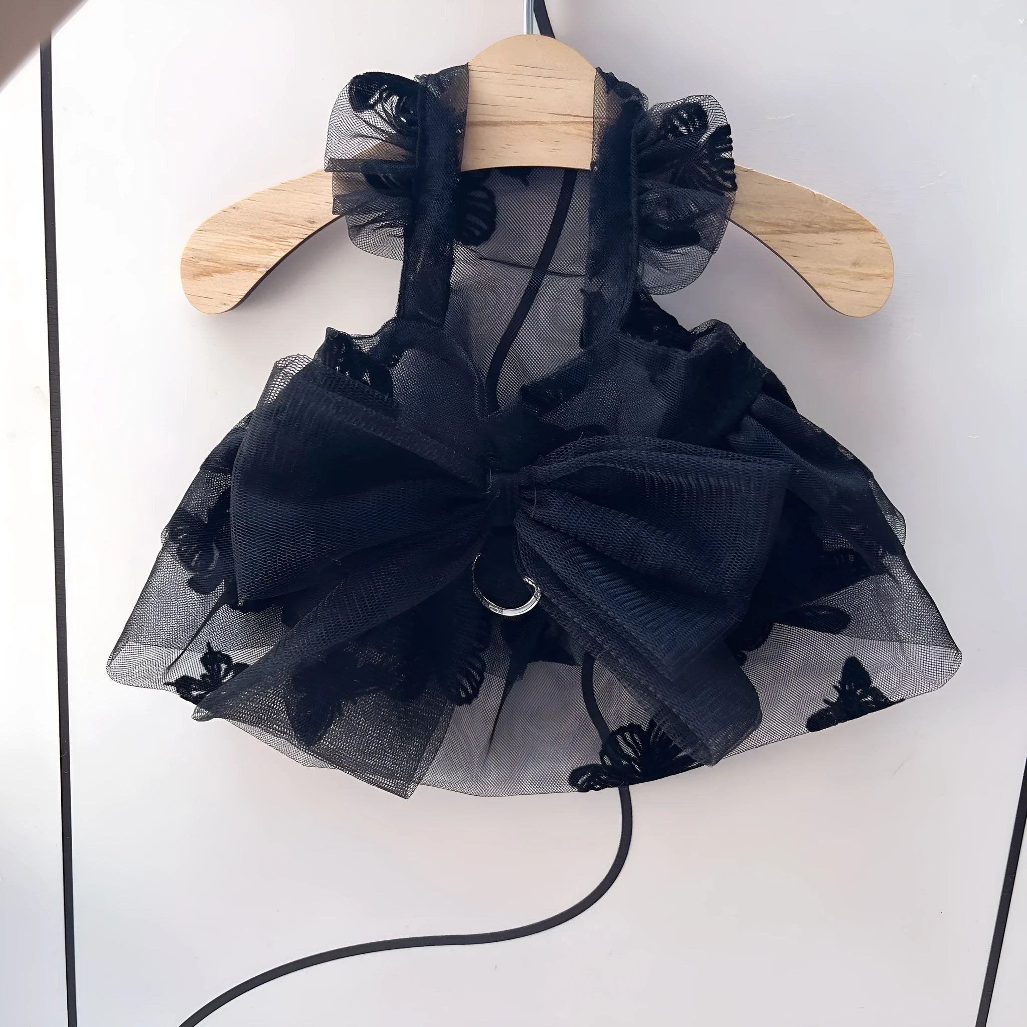 Black tulle princess skirt for small dog or cat costume wear on mannequin