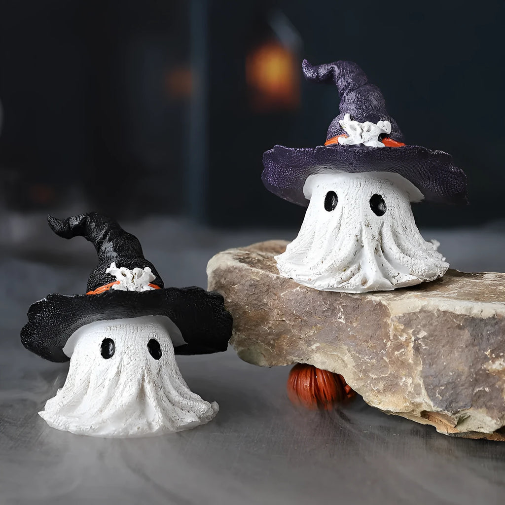 Resin wizard hat ghost ornament for Halloween and Christmas decoration in purple colour