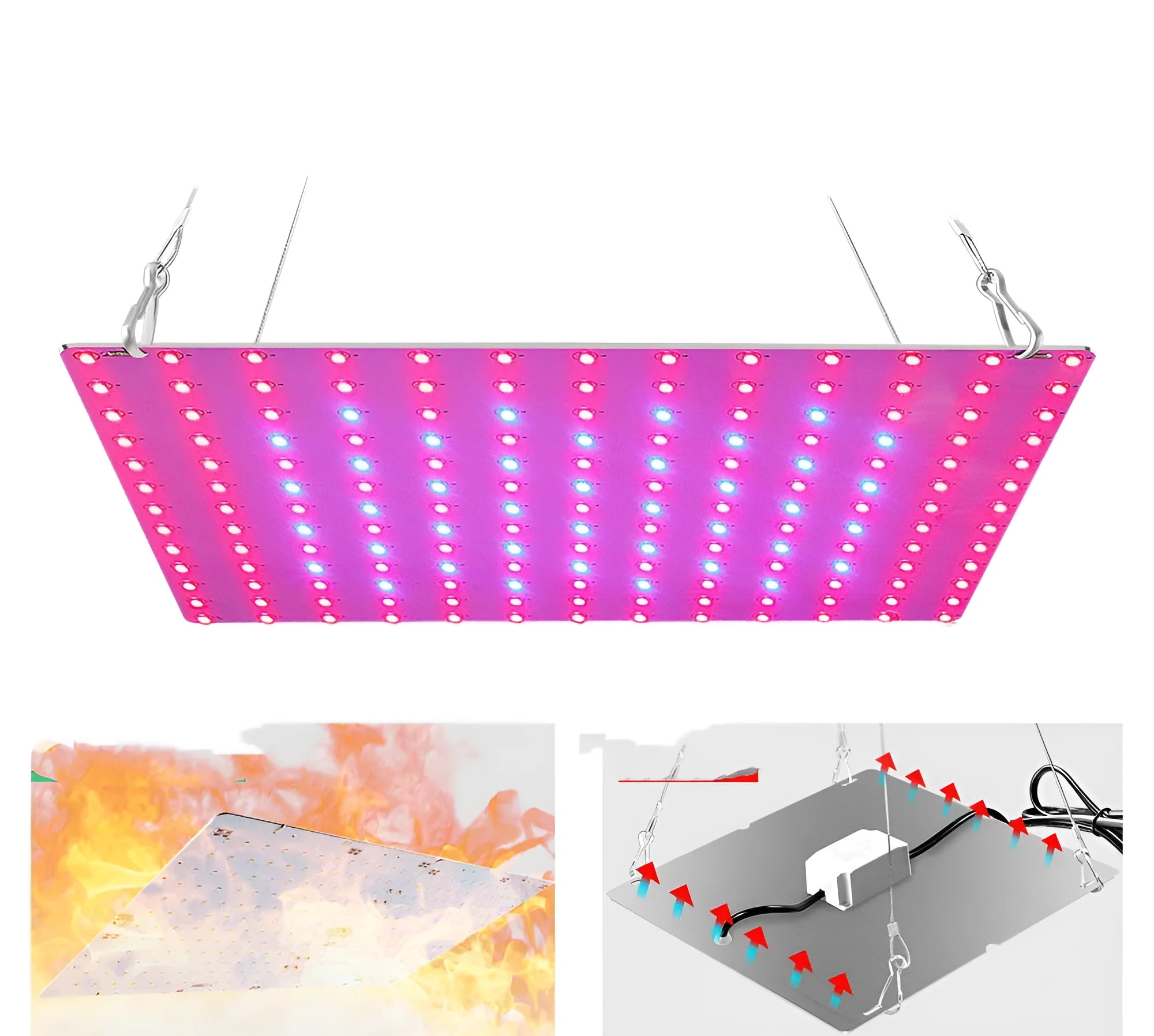 D-section aluminium LED plant light with hook for hanging above indoor vegetable plants