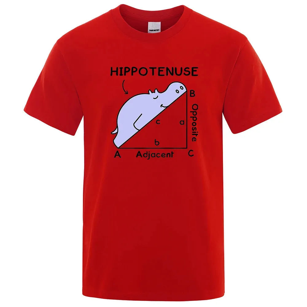 Cotton T-shirt with Hippotenuse Opposite Adjacent funny graphic print in loose pullover style