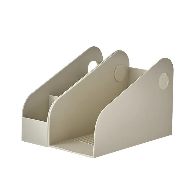 Plastic desktop stationery organiser with two grid compartments in ivory white colour
