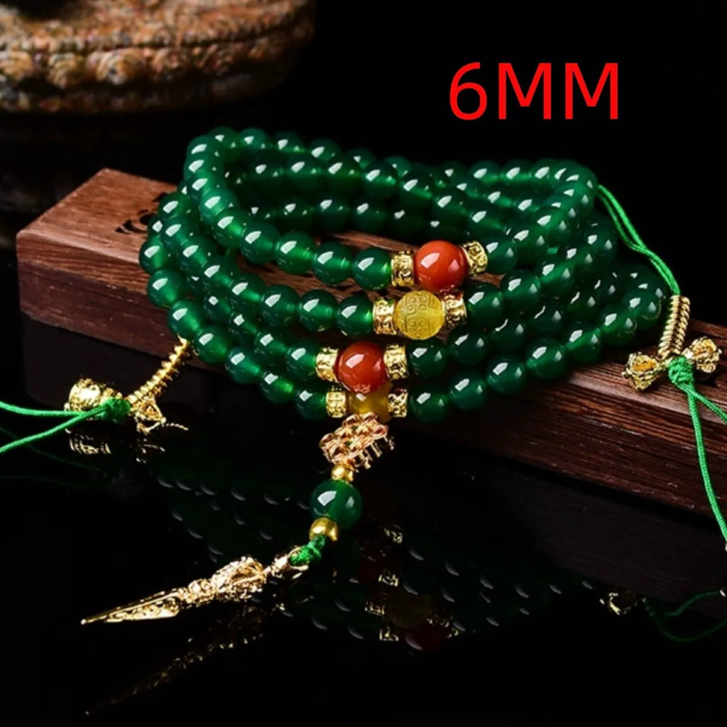 Natural green agate multi-circle bracelet with handcrafted beads in three size options