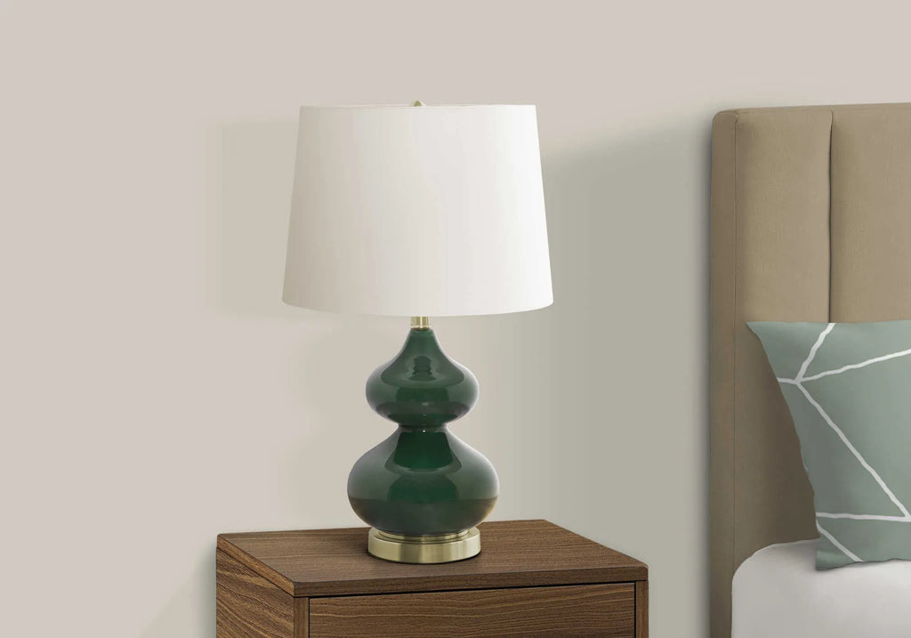 Blue crystal glass desk lamp with cloth lampshade for children's room, 64cm tall