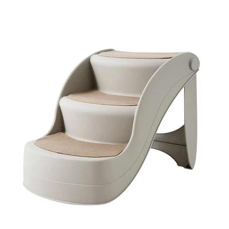 Foldable plastic pet step for small dogs and cats with non-slip mat, shown in beige colour