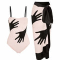Women's patterned polyester bikini and tulle skirt two-piece swimsuit set