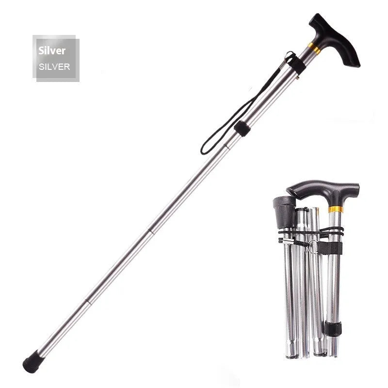 Aluminium folding walking cane with adjustable height and non-slip rubber tip