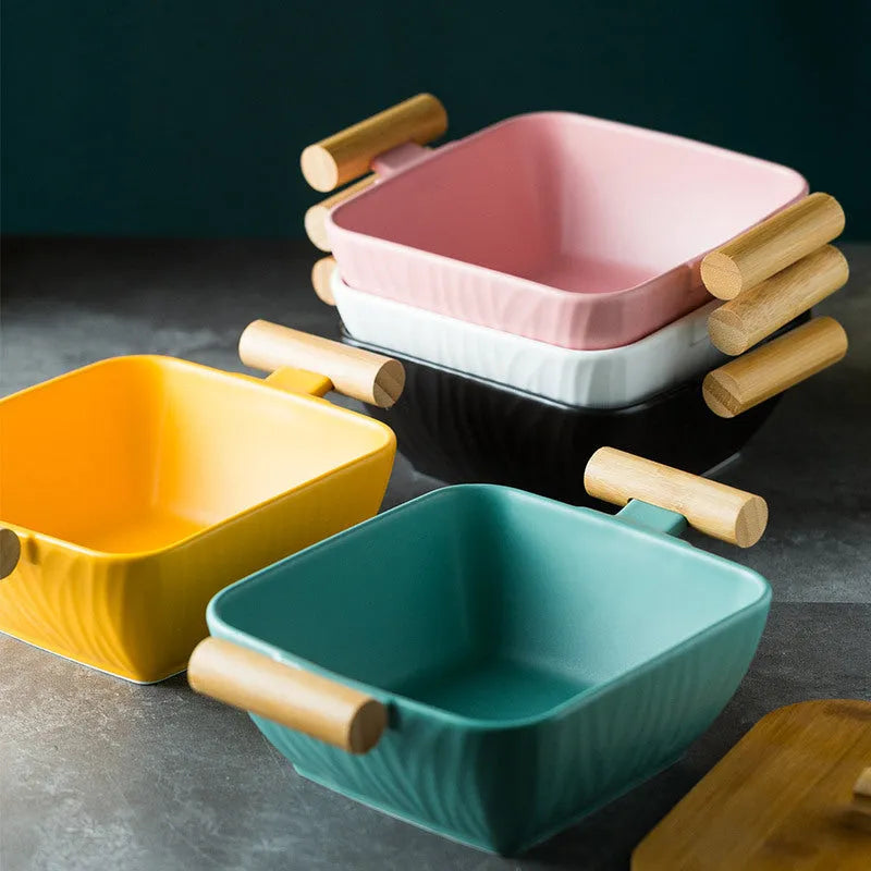 Porcelain serving bowl with lid in irregular shape, available in four colour options