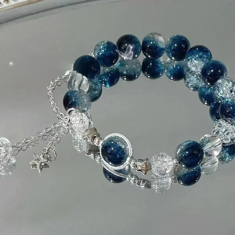 Chinese style bamboo leaf glass bracelet for women with a bamboo joint design.