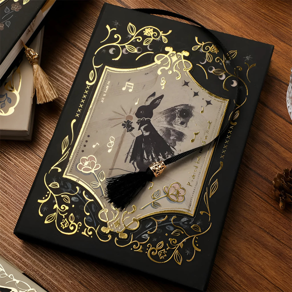 Retro Gothic THALO style A5 notebook with Pan Shen's Maze, Forest, or Red Fruit Temptation cover designs.
