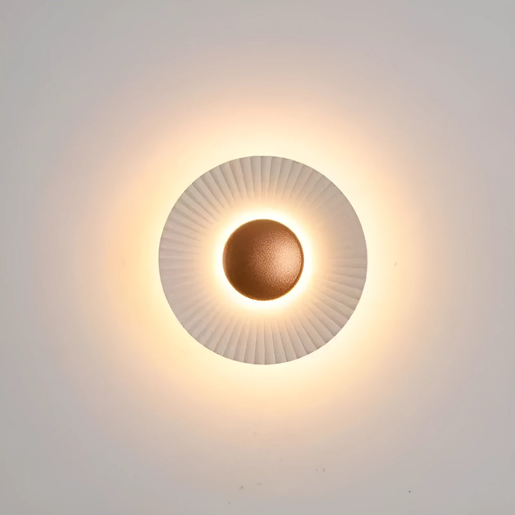 Round aluminium wall lamp with LED lighting in white and gold colour combination for bedroom or living room