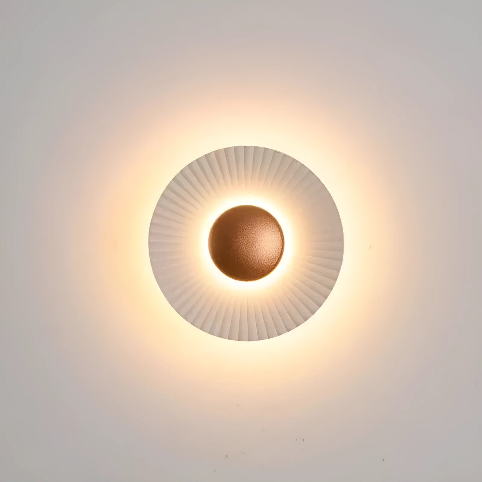 Round aluminium wall lamp with LED lighting in white and gold colour combination for bedroom or living room