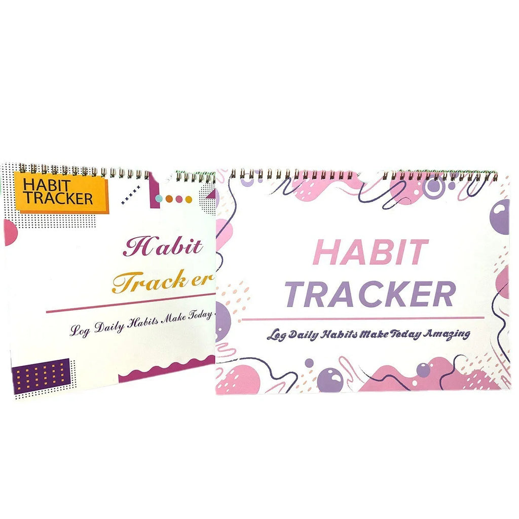 A4 habit tracking planner showing pink white cover with 12 internal pages for schedule recording