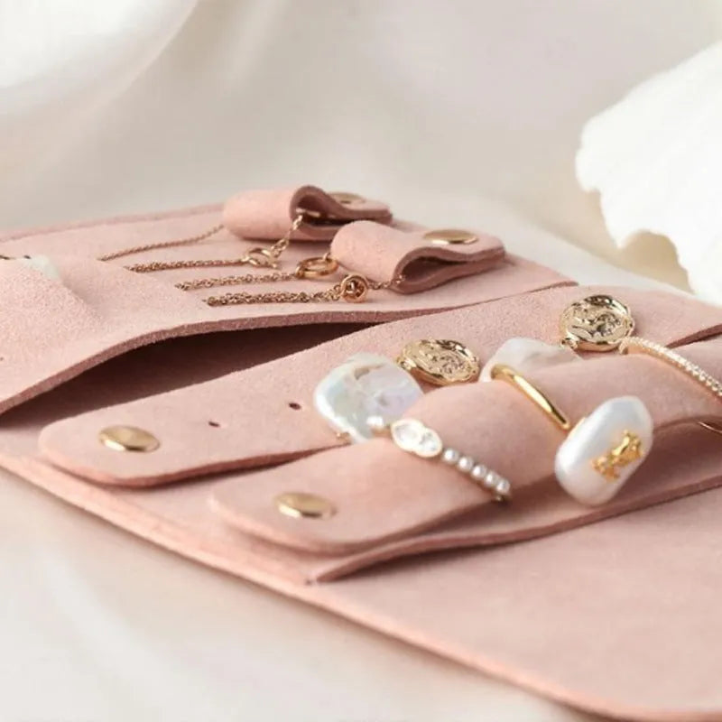 Soft microfiber and PU leather jewellery storage bag pouches in solid colours, 12x12cm