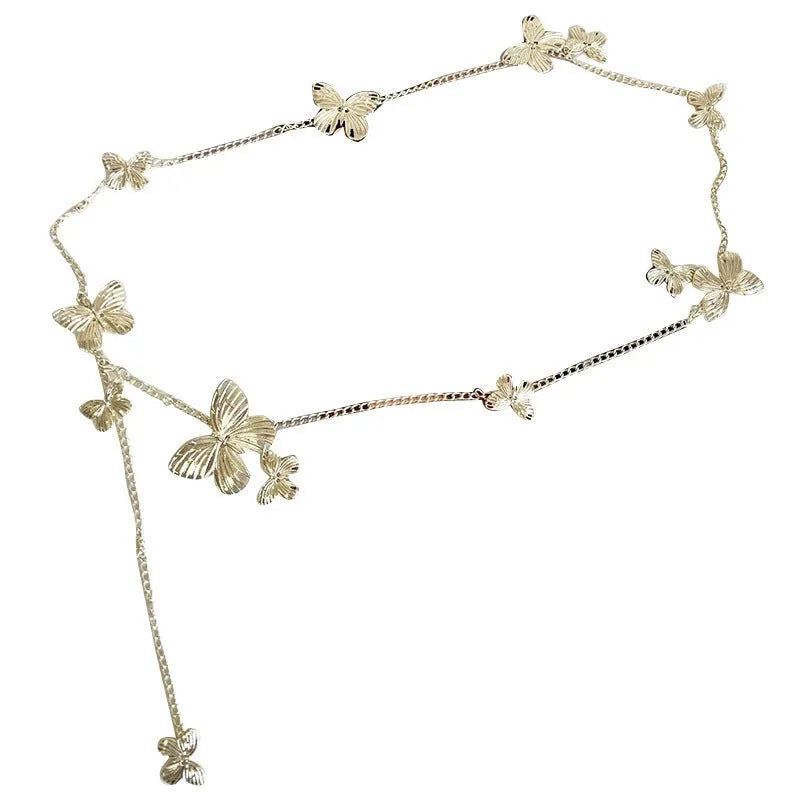 Gold or silver alloy butterfly waist chain measuring 104cm in length.