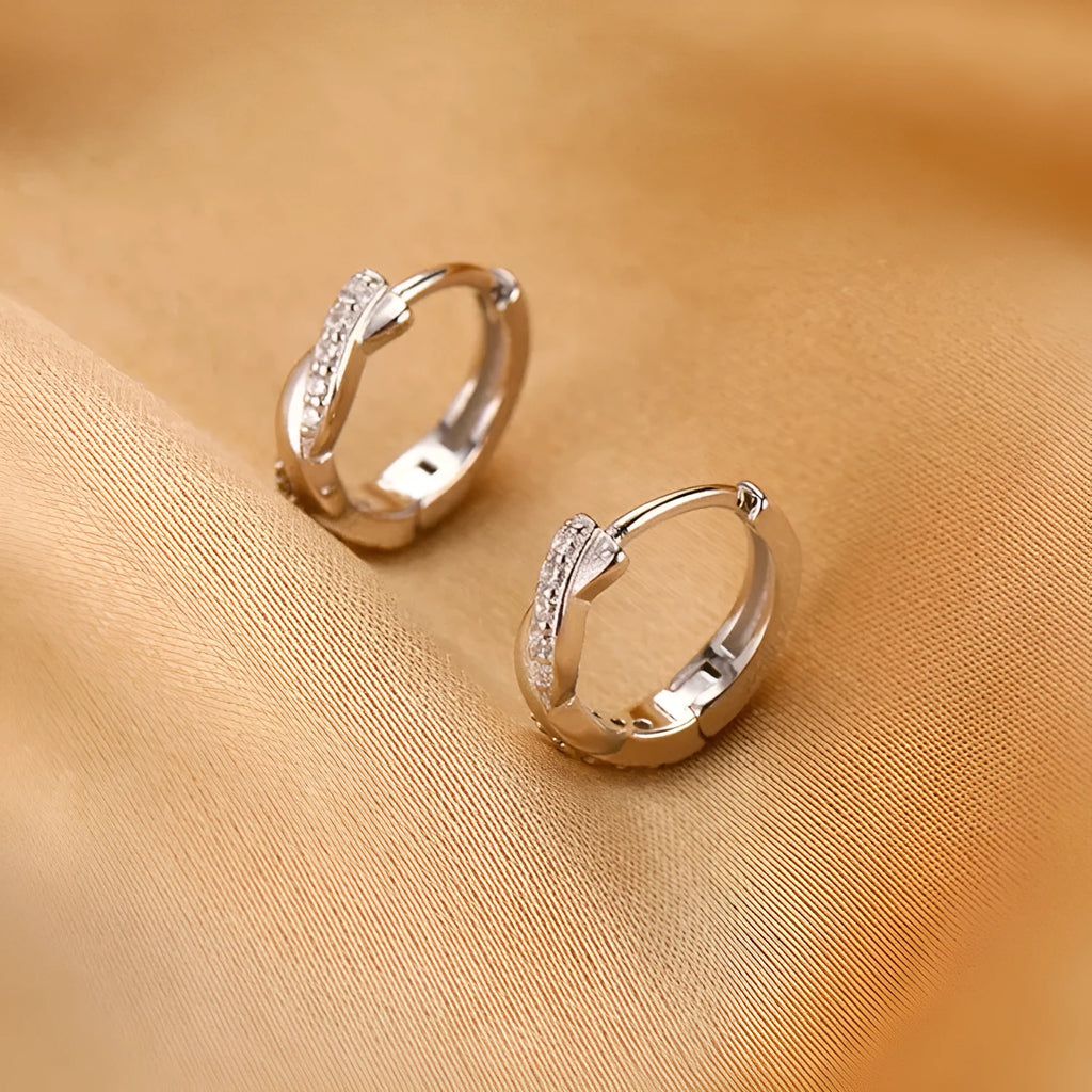 Geometric women's copper earrings with interwoven hemp rope in gold or silver diamond finish