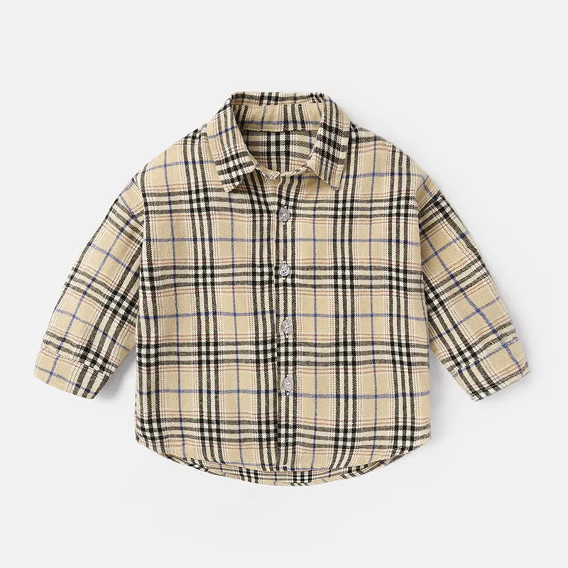 Boys' casual cotton shirt with a coloured lattice check pattern and long sleeves.
