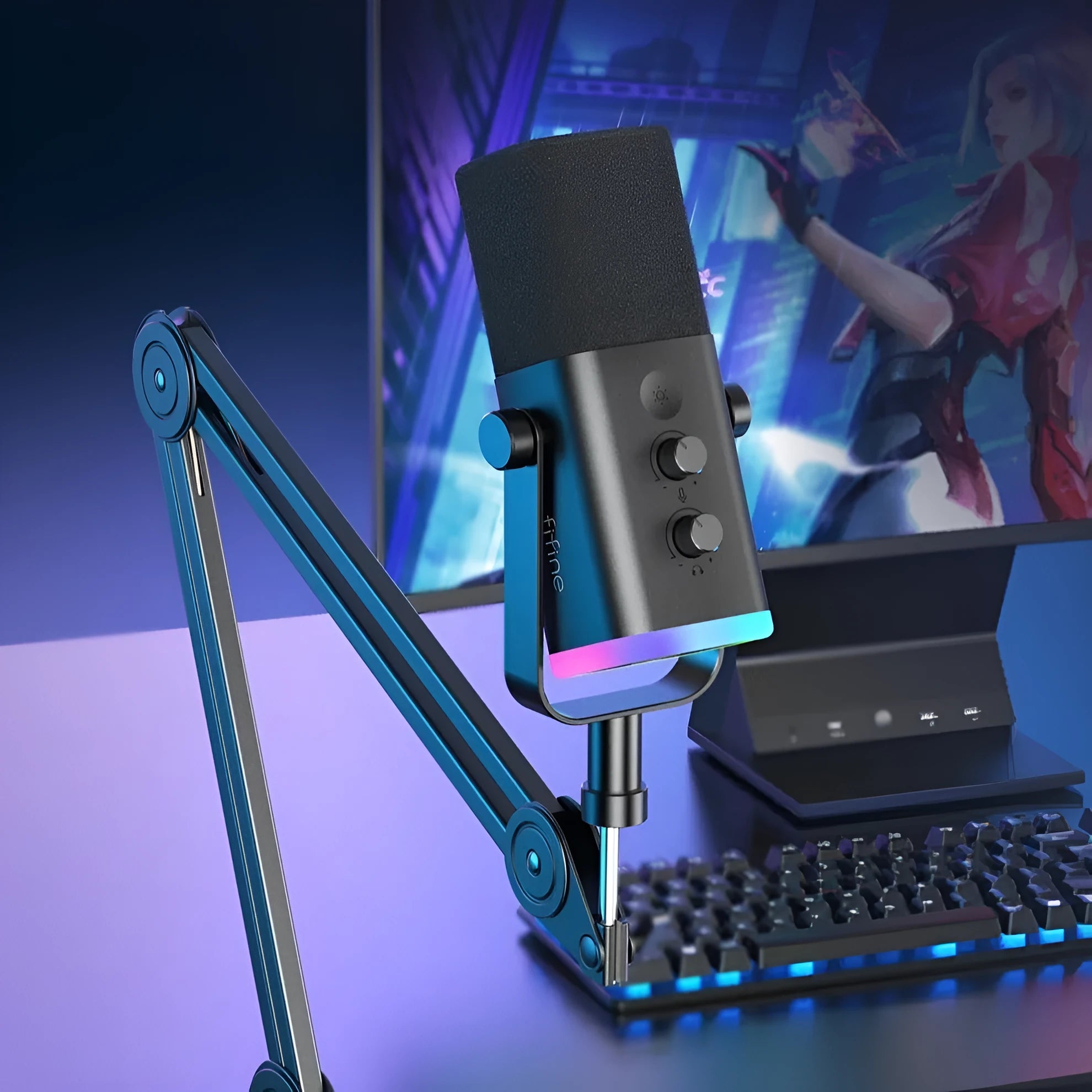 Dynamic noise reduction microphone in black, pink or white with XLR cable and desktop base