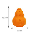 Natural rubber stuffable dog toy with a long strap for interactive play.