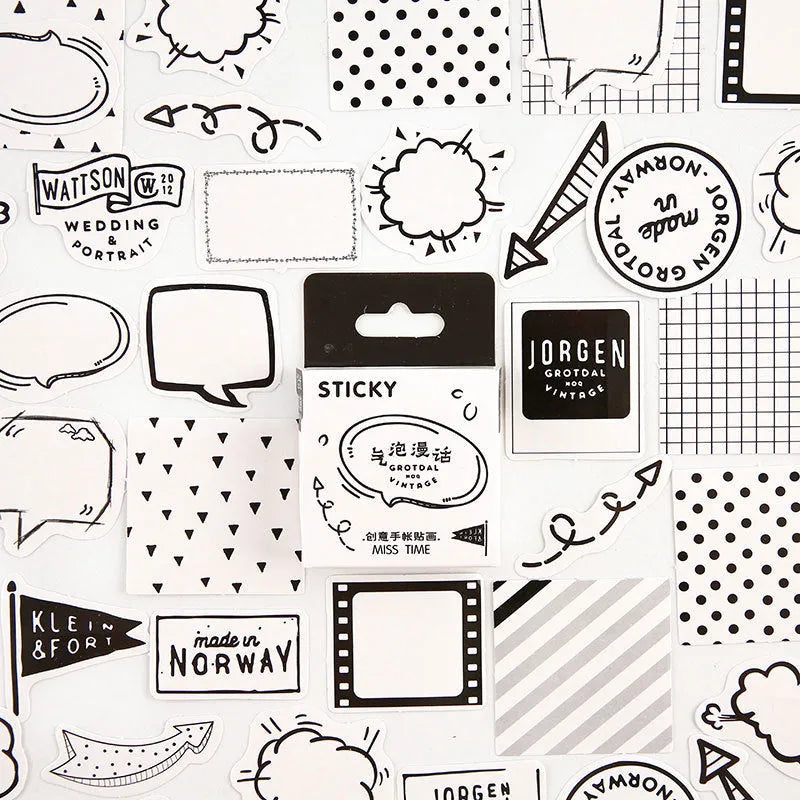 46 cartoon character decorative stickers for journals in nine themed colours including bubble comics
