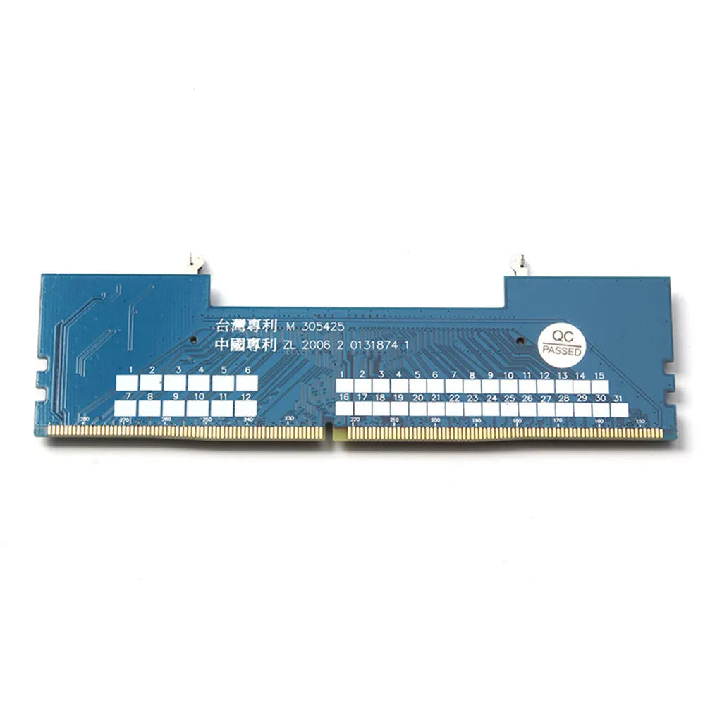DDR4 laptop to desktop memory adapter card showing SODIMM and DIMM connectors.