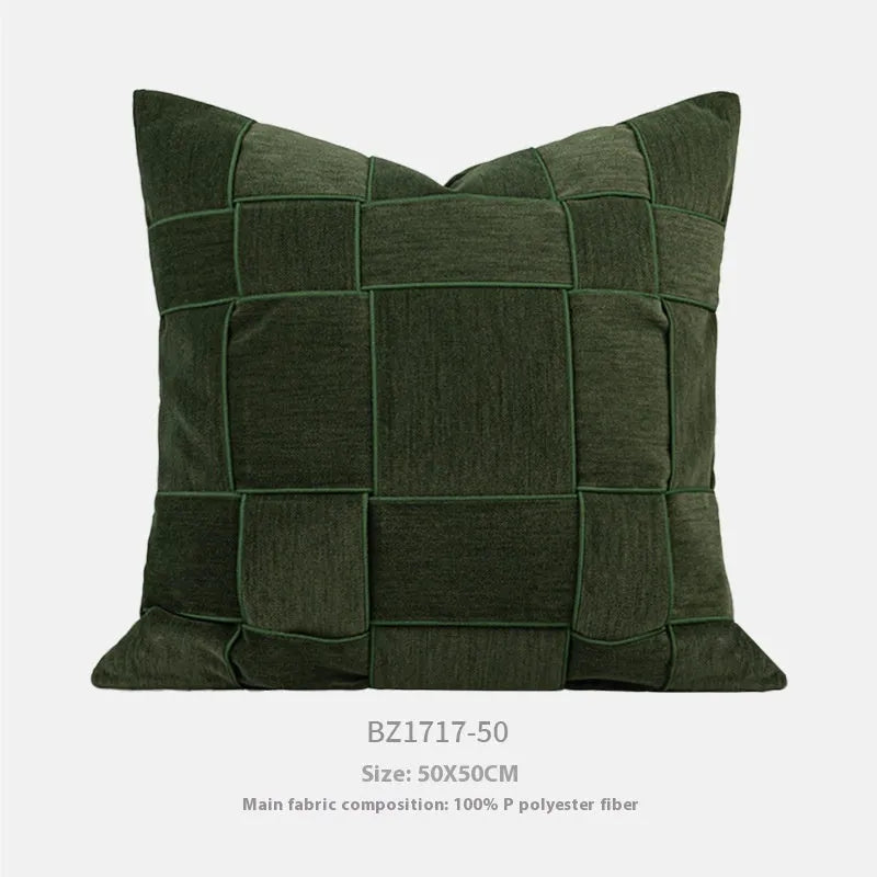 Chenille woven 50x50cm square cushion in beige colour with textured surface