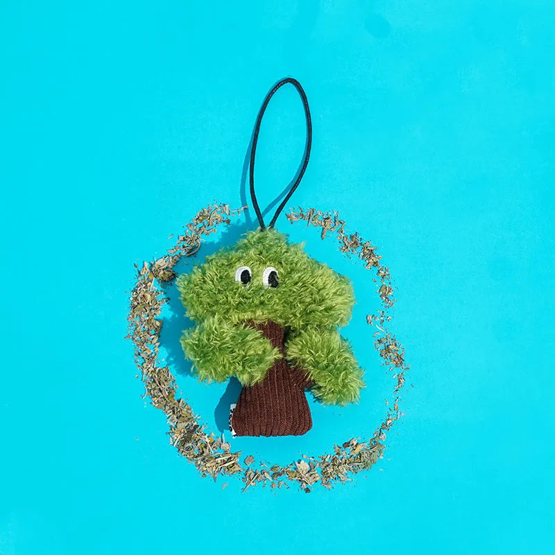 Green pine tree cat toy with mint filling and tease stick