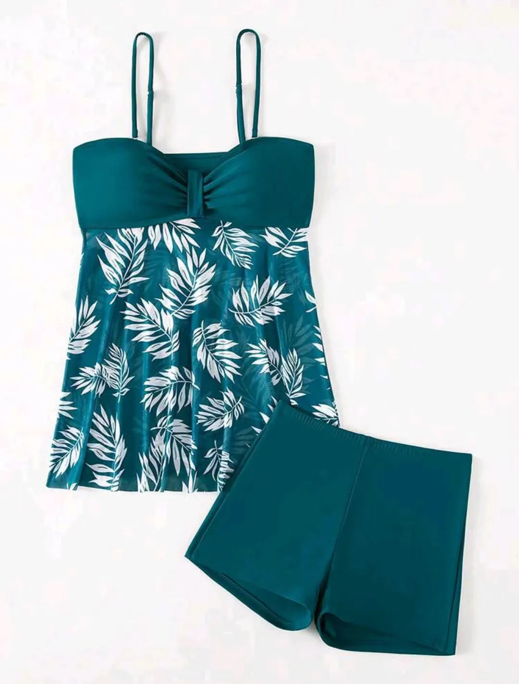 Women's high waist swim briefs in peacock green with mesh lining and split boxer design