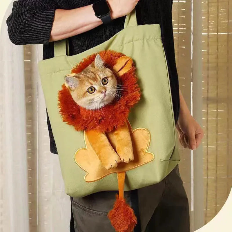 Canvas pet shoulder bag with cartoon pattern for small dog or cat transport